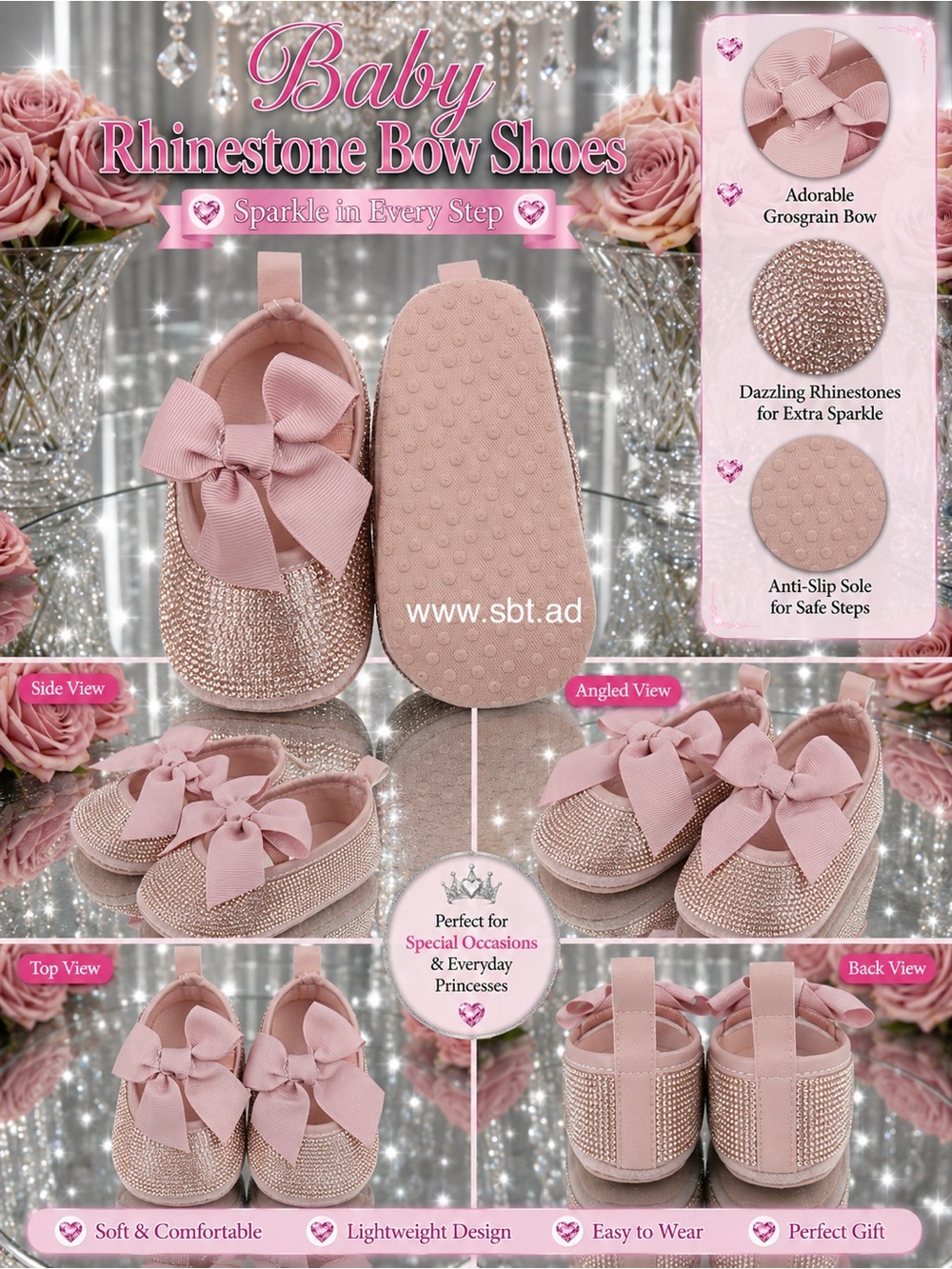 NWT Cute Baby Girl Shoes Sparkling Bling Swarovski Rhinestone Mary Jane Flats - Picture 10 of 15